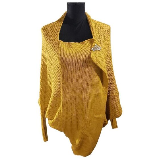 Vutti Yellow Acrylic Full Sleeve Open Front Knit Long Sleeve Cardigan Size OS - Picture 3 of 9